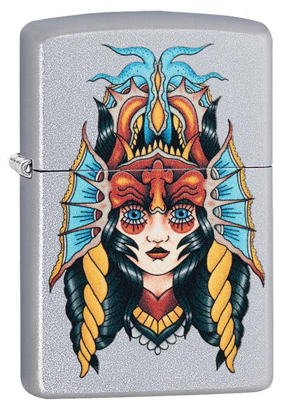 Zippo Two Face Design Satin Chrome Windproof Lighter