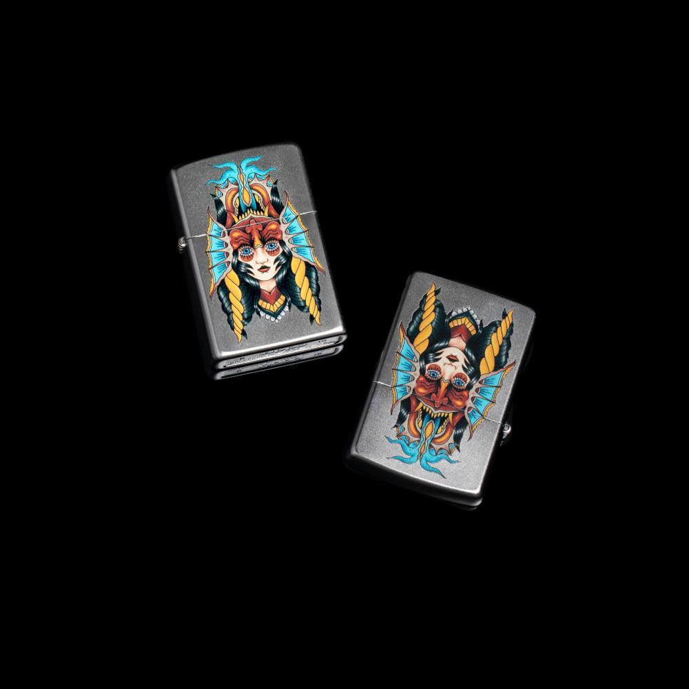 Zippo Two Face Design Satin Chrome Windproof Lighter