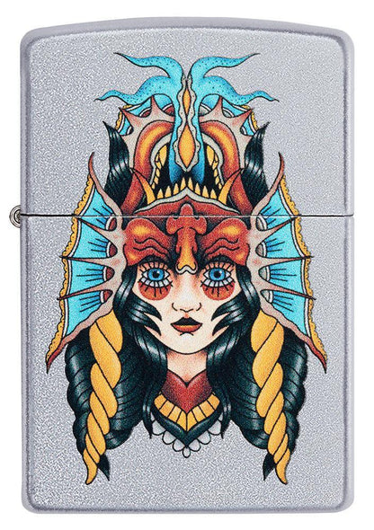 Zippo Two Face Design Satin Chrome Windproof Lighter