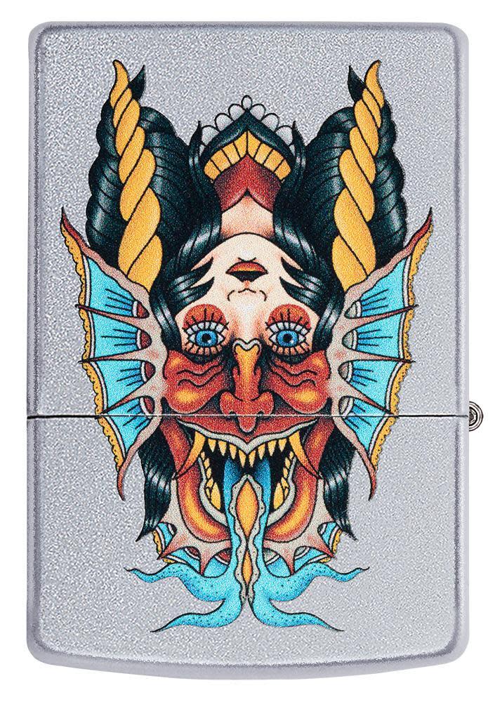 Zippo Two Face Design Satin Chrome Windproof Lighter
