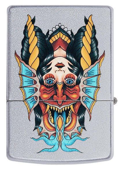 Zippo Two Face Design Satin Chrome Windproof Lighter