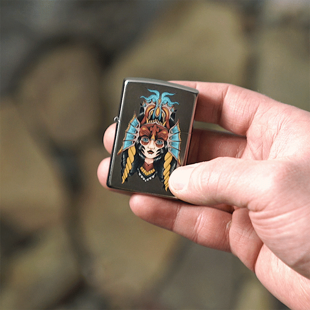 Zippo Two Face Design Satin Chrome Windproof Lighter