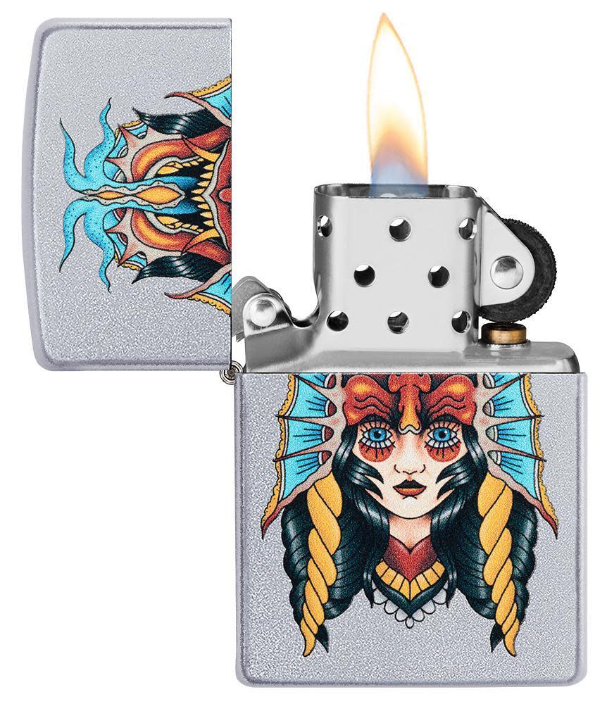 Zippo Two Face Design Satin Chrome Windproof Lighter