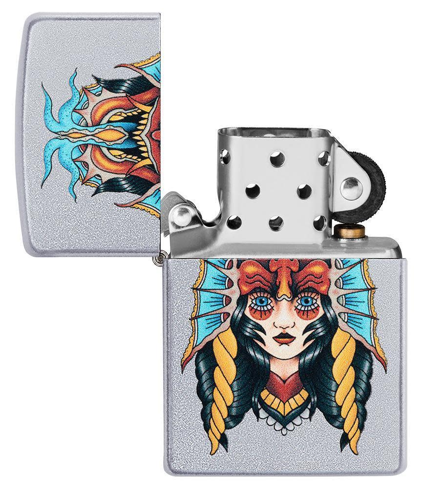 Zippo Two Face Design Satin Chrome Windproof Lighter