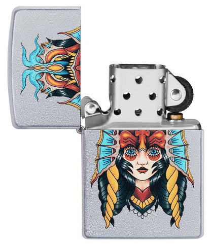 Zippo Two Face Design Satin Chrome Windproof Lighter