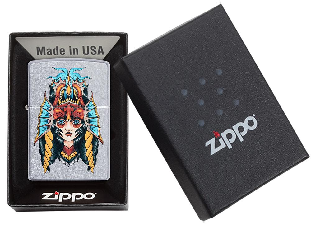 Zippo Two Face Design Satin Chrome Windproof Lighter