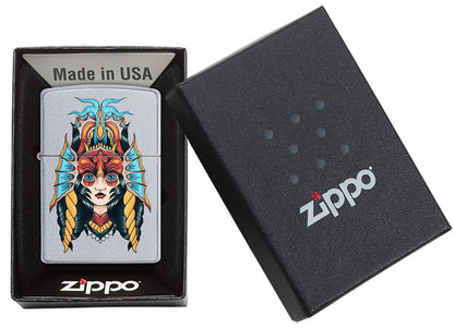 Zippo Two Face Design Satin Chrome Windproof Lighter
