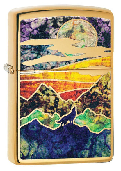 Zippo High Polish Brass Howling Wolf