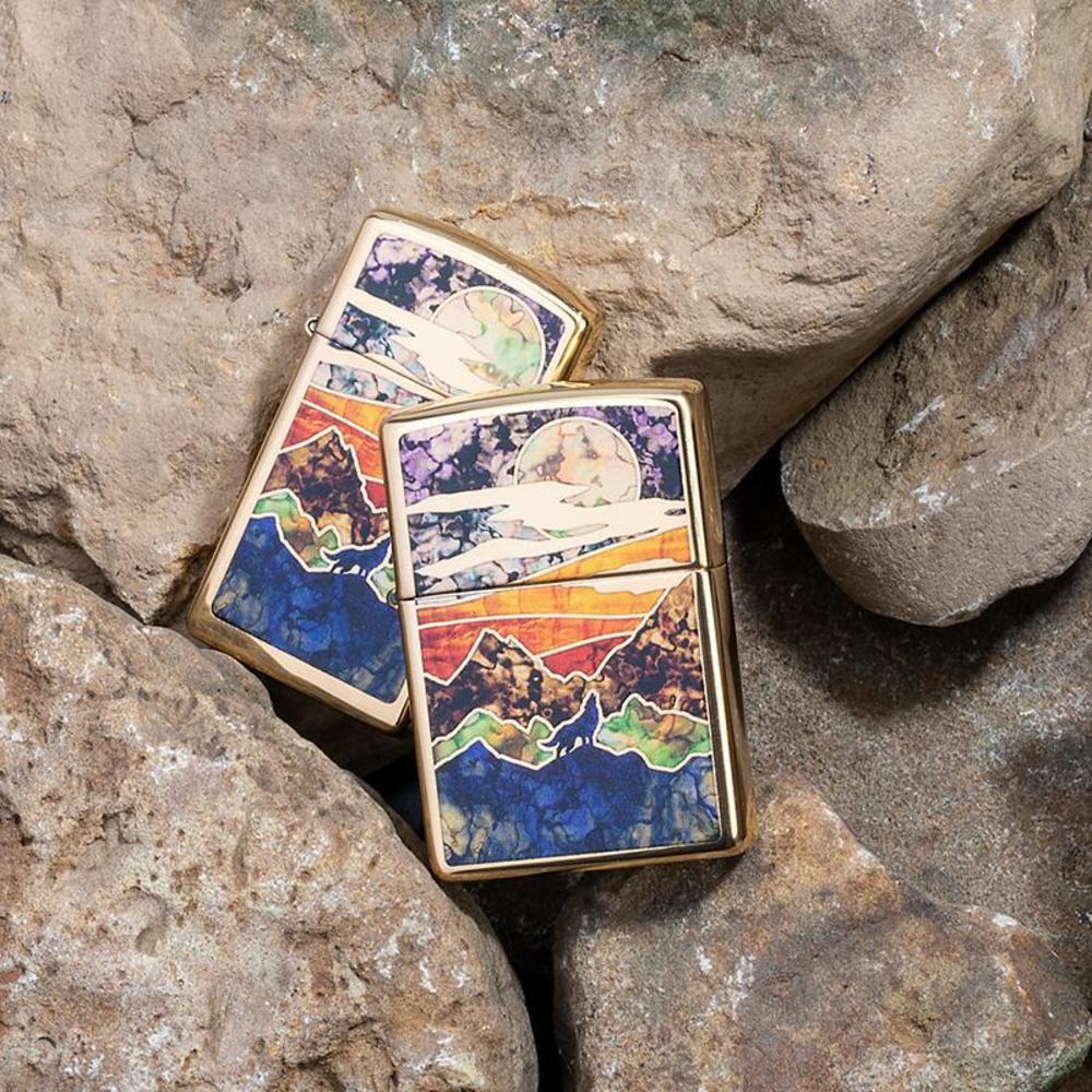 Zippo High Polish Brass Howling Wolf