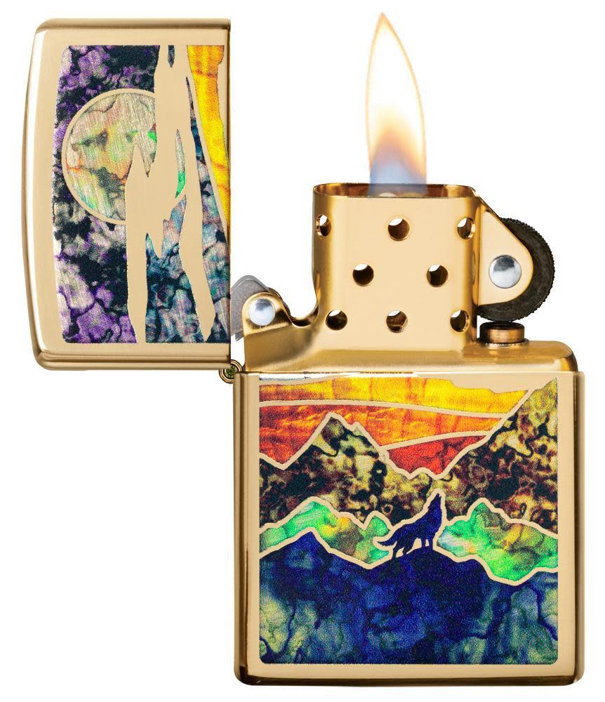 Zippo High Polish Brass Howling Wolf