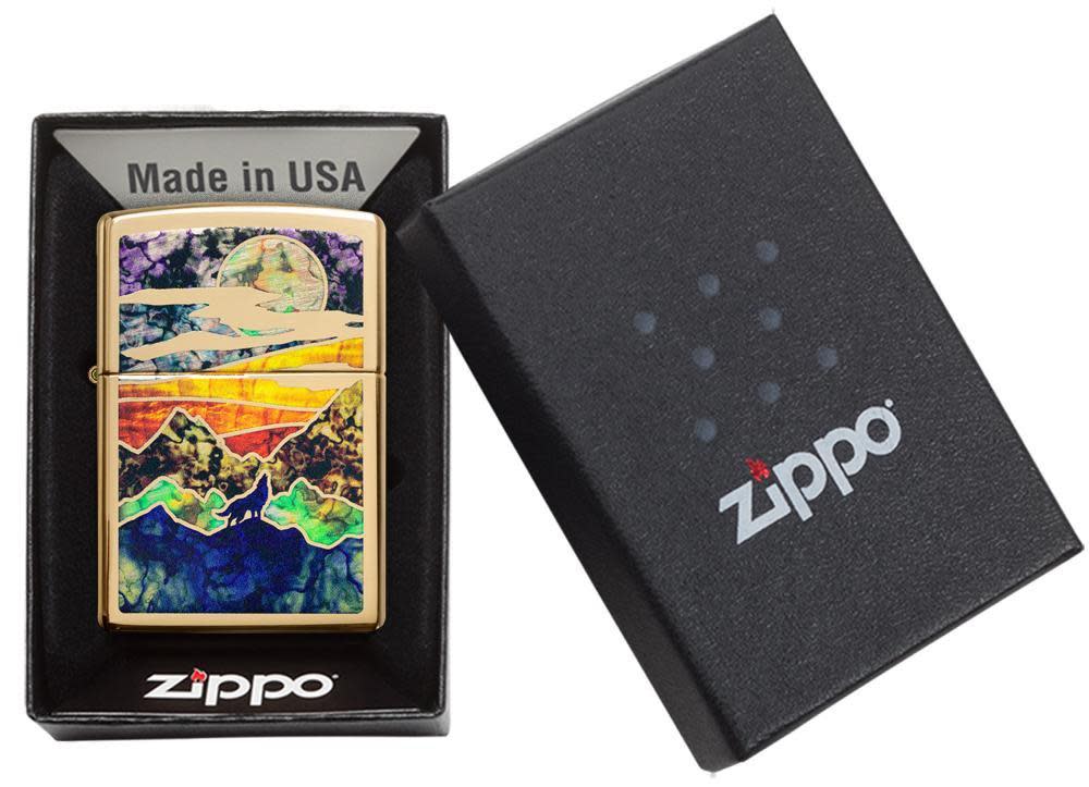 Zippo High Polish Brass Howling Wolf