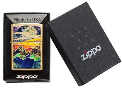 Zippo High Polish Brass Howling Wolf