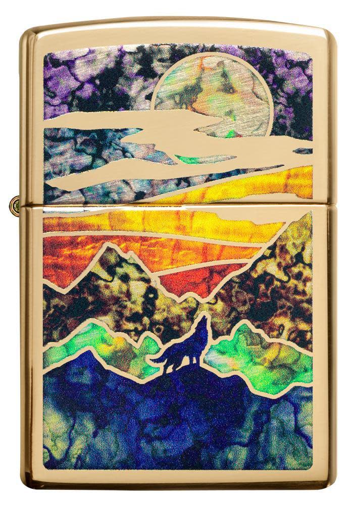 Zippo High Polish Brass Howling Wolf