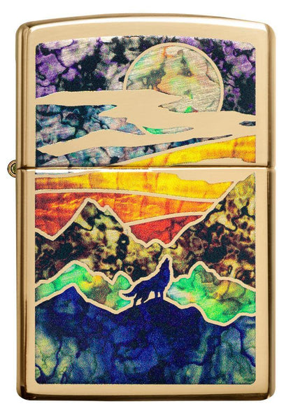Zippo High Polish Brass Howling Wolf