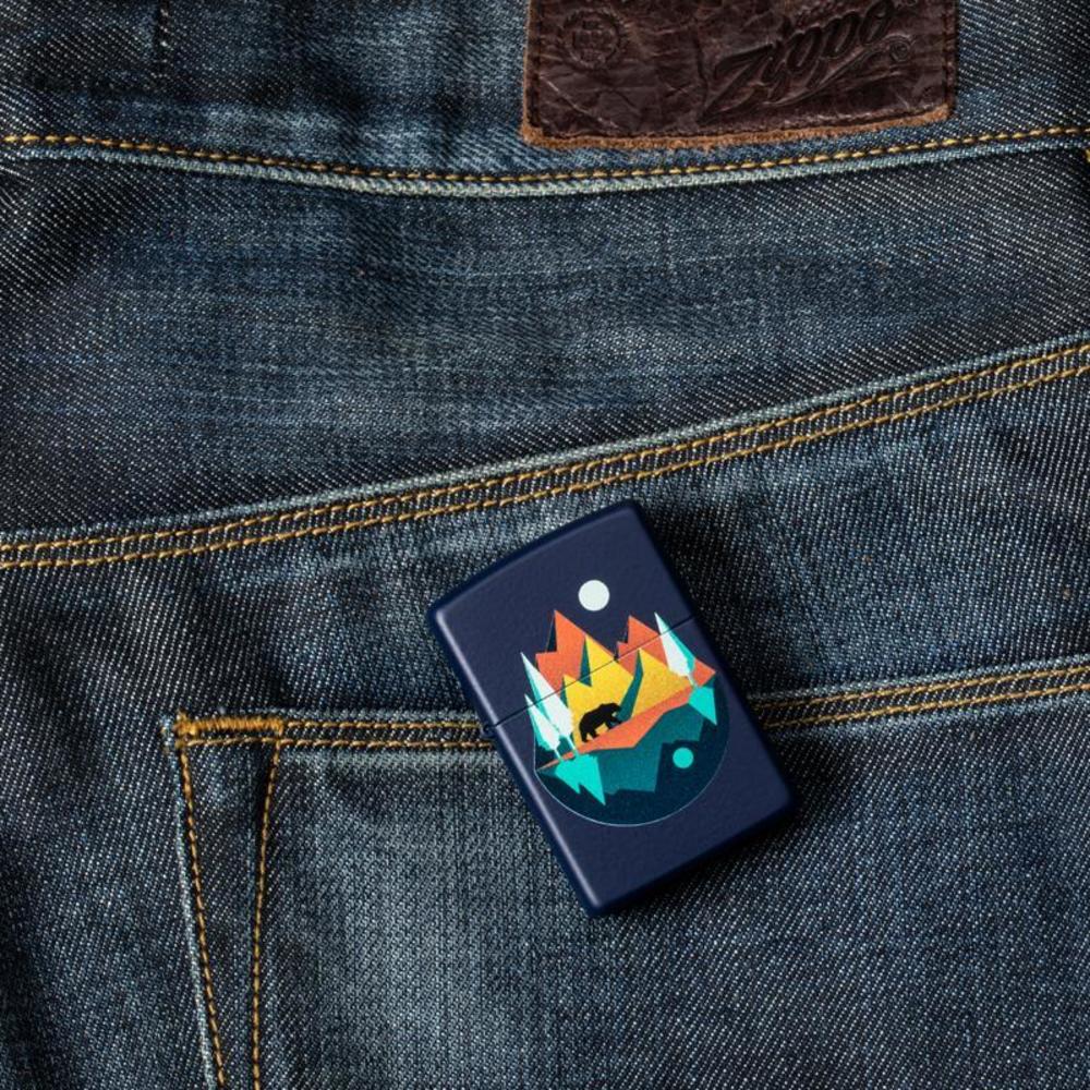 Zippo Geometric Bear and Mountains Design