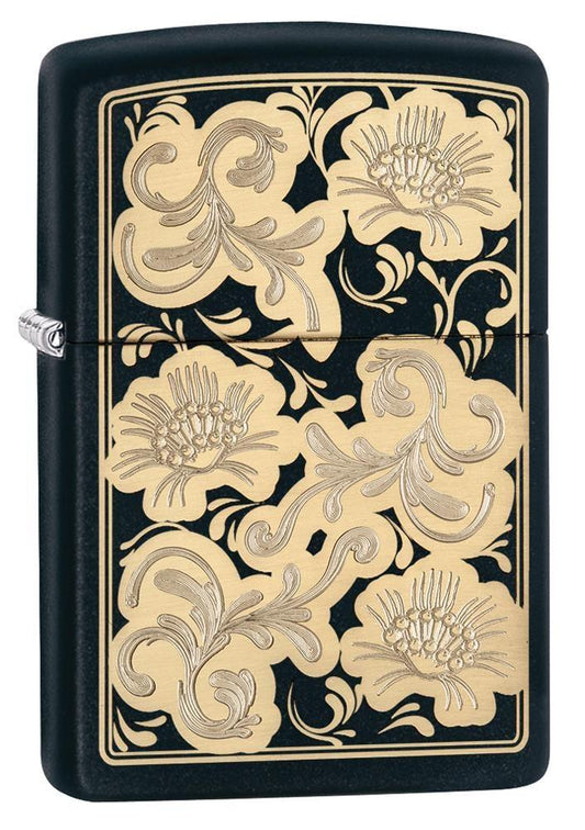 Zippo Fancy Floral Black Matte Lighter