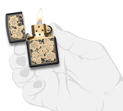 Zippo Fancy Floral Black Matte Lighter